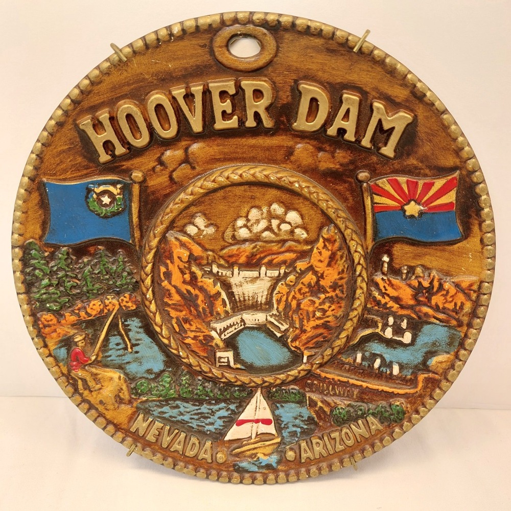Vintage Hoover Dam Souvenir Plate 2D Hanging NV/AZ Made In Japan 8"